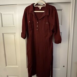 Banana Republic Maroon Long Sleeve Knit Shirt Dress
